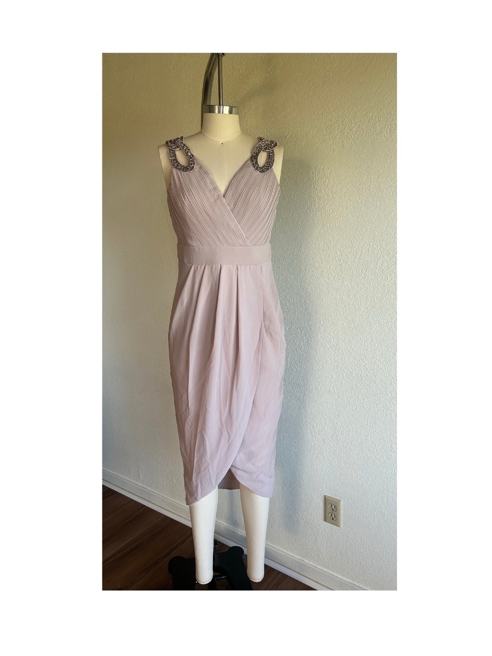 TFNC Blush Lavender Embellished Strap Midi Dress